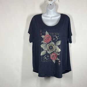 Lucky Brand Women's Dark Blue Rose Graphic Tee size XXL